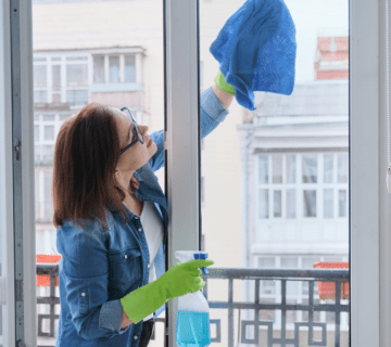 woman cleaning her window
