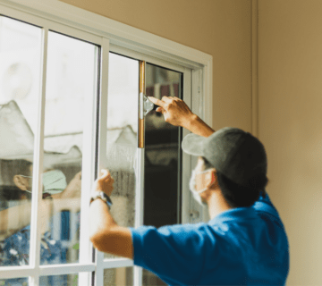 man cleaning a window