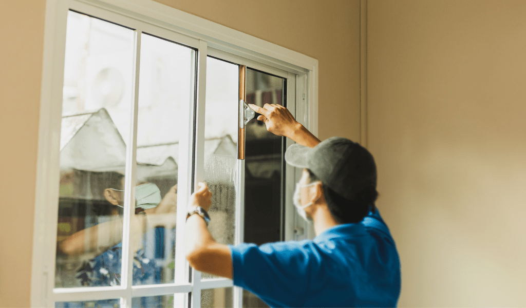 man cleaning a window