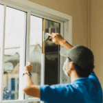 a man cleaning a window