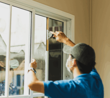 a man cleaning a window