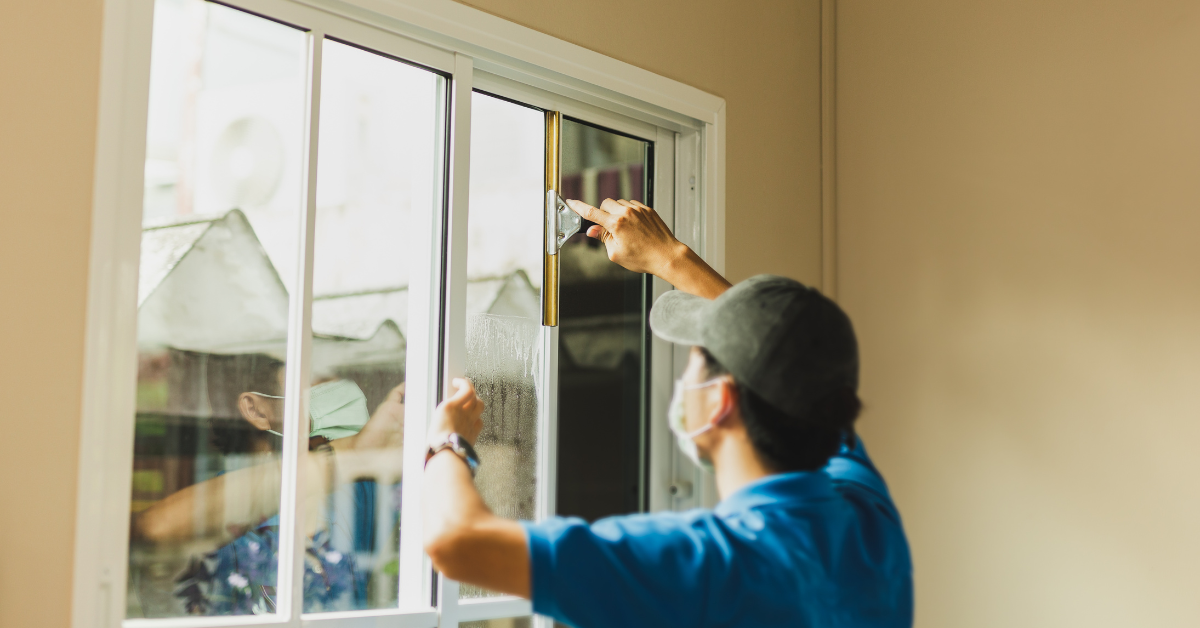a man cleaning a window